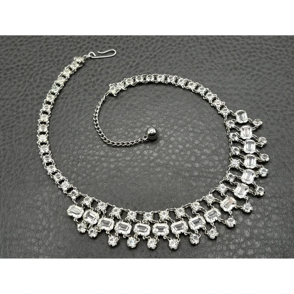 Vintage Open Back Crystal Station Bib Collar Necklace ~ Gorgeous!!